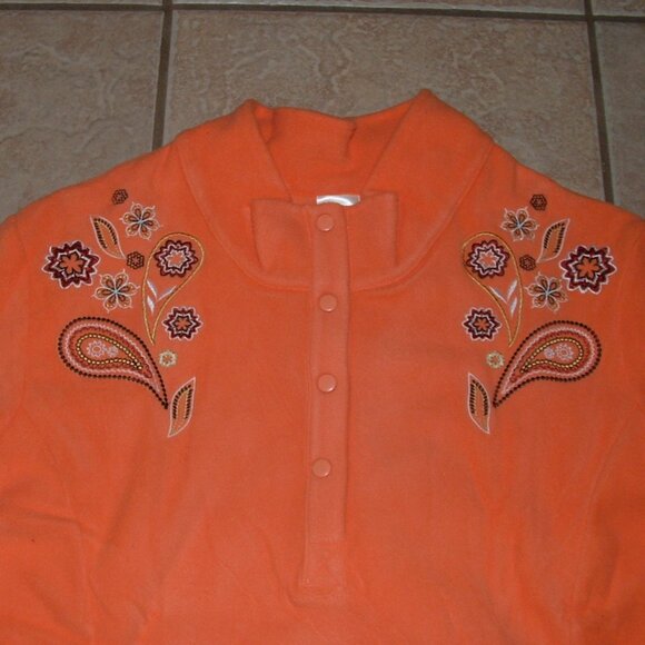 NEW Choose Sz Large or Plus Sz XL Bright Orange Soft Fleece Embroidered Shirt - Picture 2 of 2